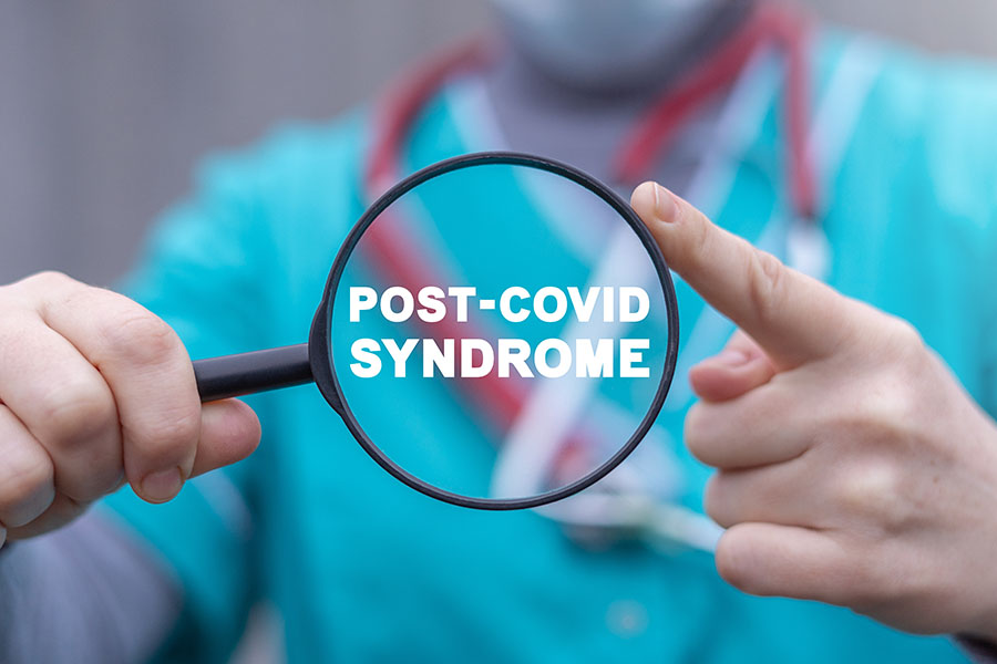 Medical concept of post-covid syndrome. Long COVID. Post COVID-1